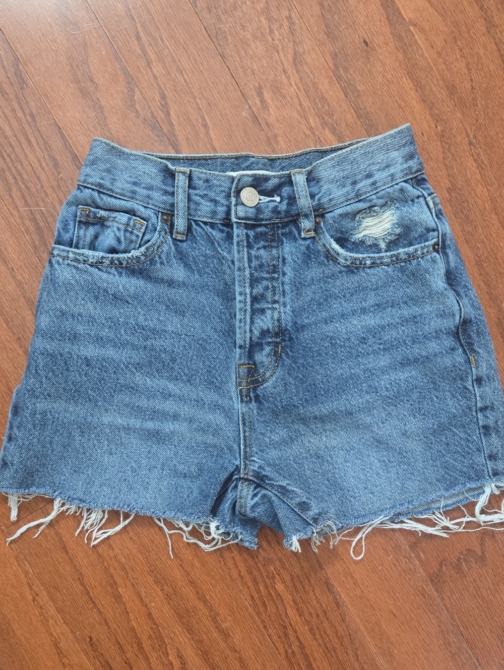 PacSun High-Rise Frayed Button Fly Denim Shorts Size 23